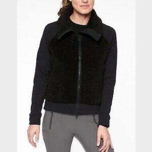 ATHLETA Range Sherpa Teddy Full Zip Jacket Black XS Warm Women Deep File Fleece